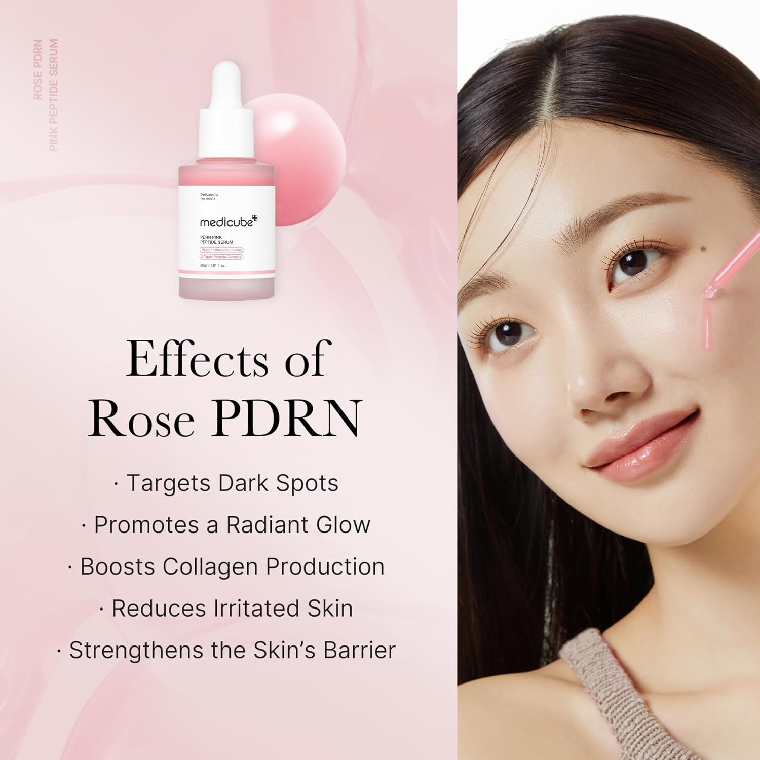 PDRN Pink Peptide Serum, Pink Glow Serum, Peptide, Niacinamide, Hydrating & Moisturizing & Firming, Uneven Skin Tone, Korean Skincare | 1.01 Fl.Oz. (1.01 Fl.Oz., Rose PDRN (Vegan))