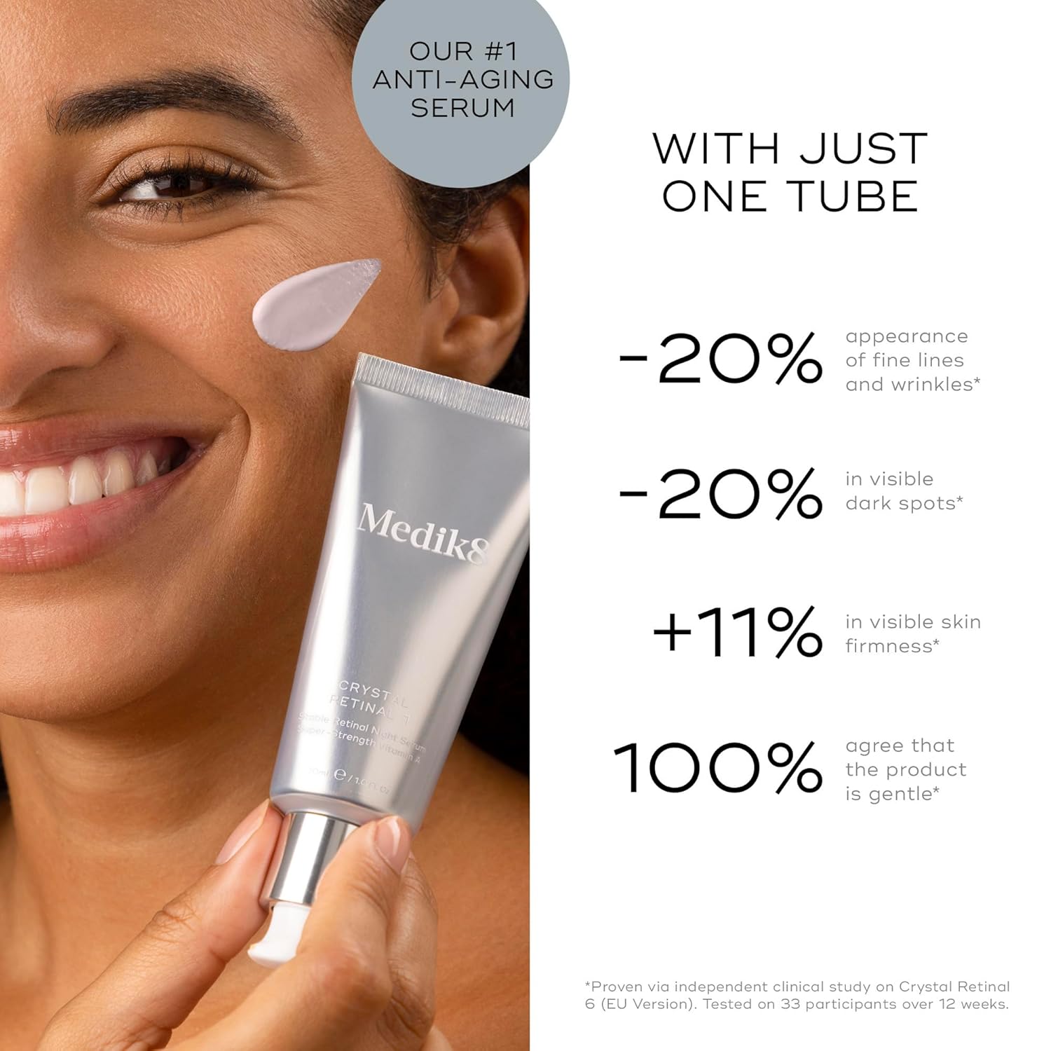Crystal Retinal 1 - Brightening, Firming, Advanced Skin Retinaldehyde Serum - Smooths Wrinkles - Hyaluronic Acid, Glycerin, Vitamin E - 1 Oz